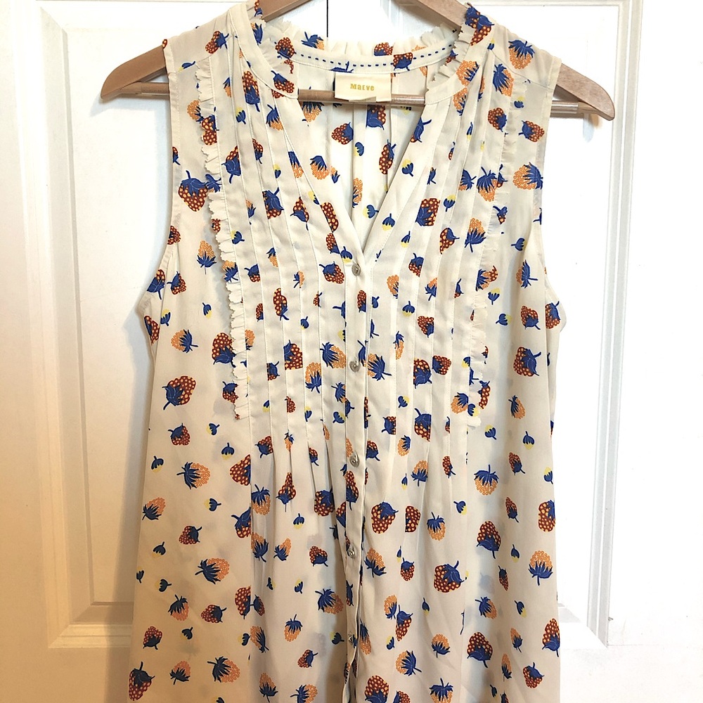 Anthropologie Maeve strawberry print blouse